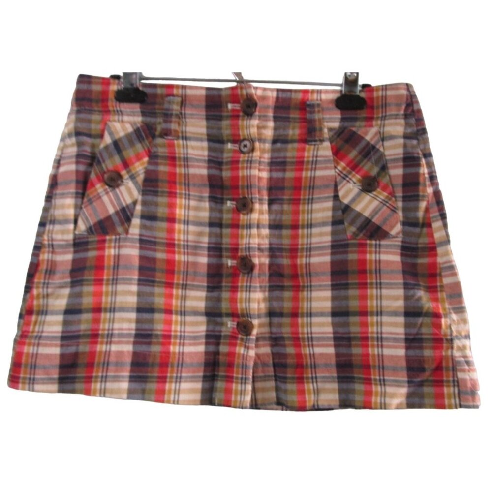 J Crew Womens Madras Plaid Cotton Button Front Mini Skirt Sz 4 India EUC